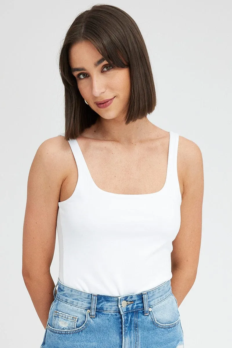 White Tank Top Sleeveless Square Neck sold by Ally Fashion product image thumbnail 3