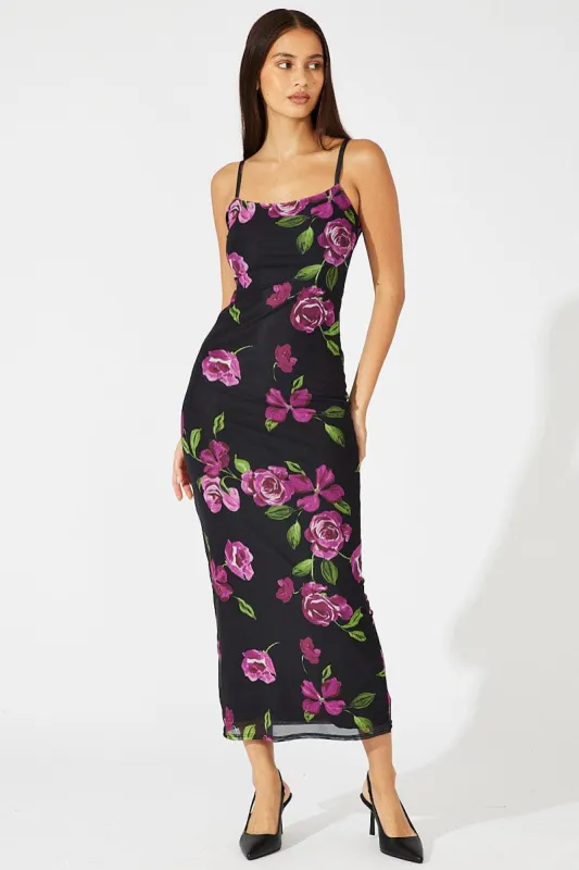 Black Floral Bodycon Maxi Dress Mesh sold by Ally Fashion