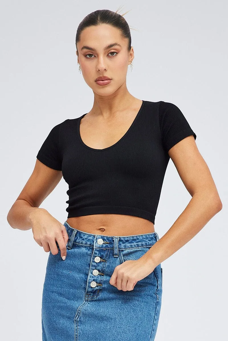 Black T Shirt Short Sleeve V Neck Seamless sold by Ally Fashion product image thumbnail 3