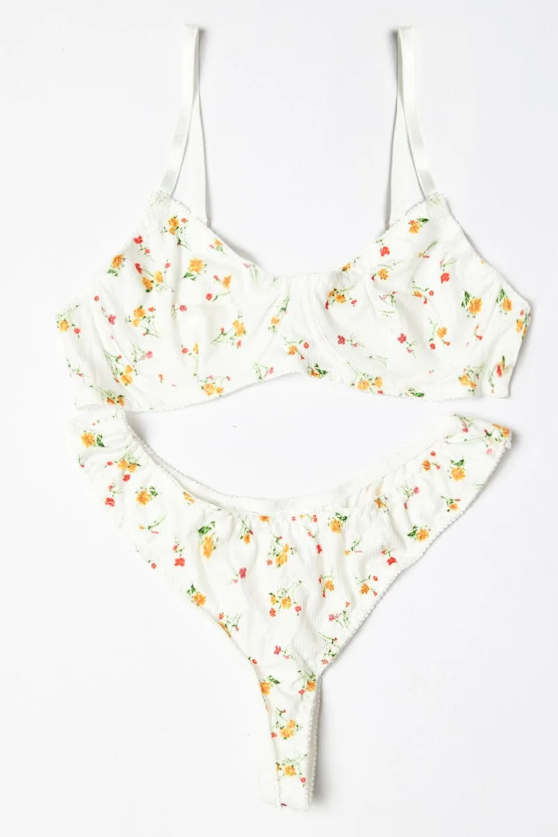 White Floral Floral Print Lingerie Set sold by Ally Fashion