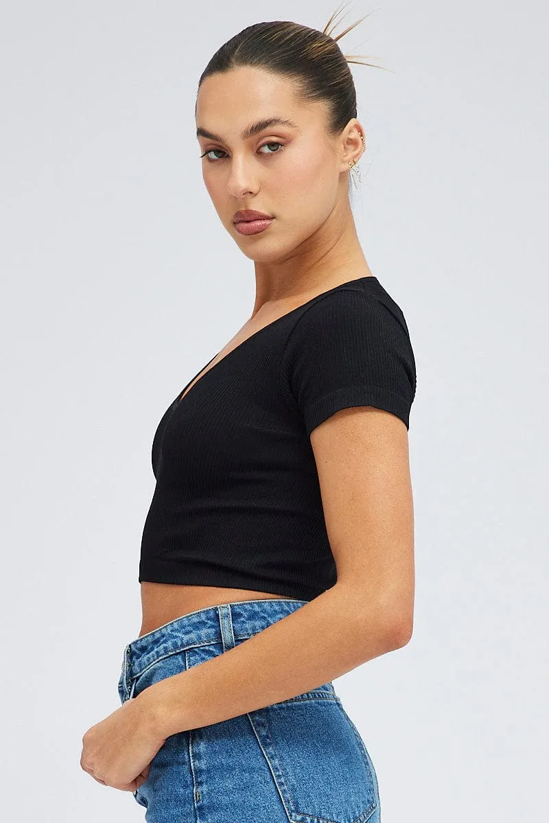 Black T Shirt Short Sleeve V Neck Seamless sold by Ally Fashion product image thumbnail 4