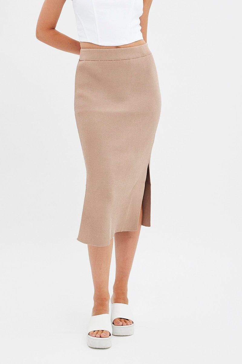 Beige Knit Skirt High Rise Midi sold by Ally Fashion