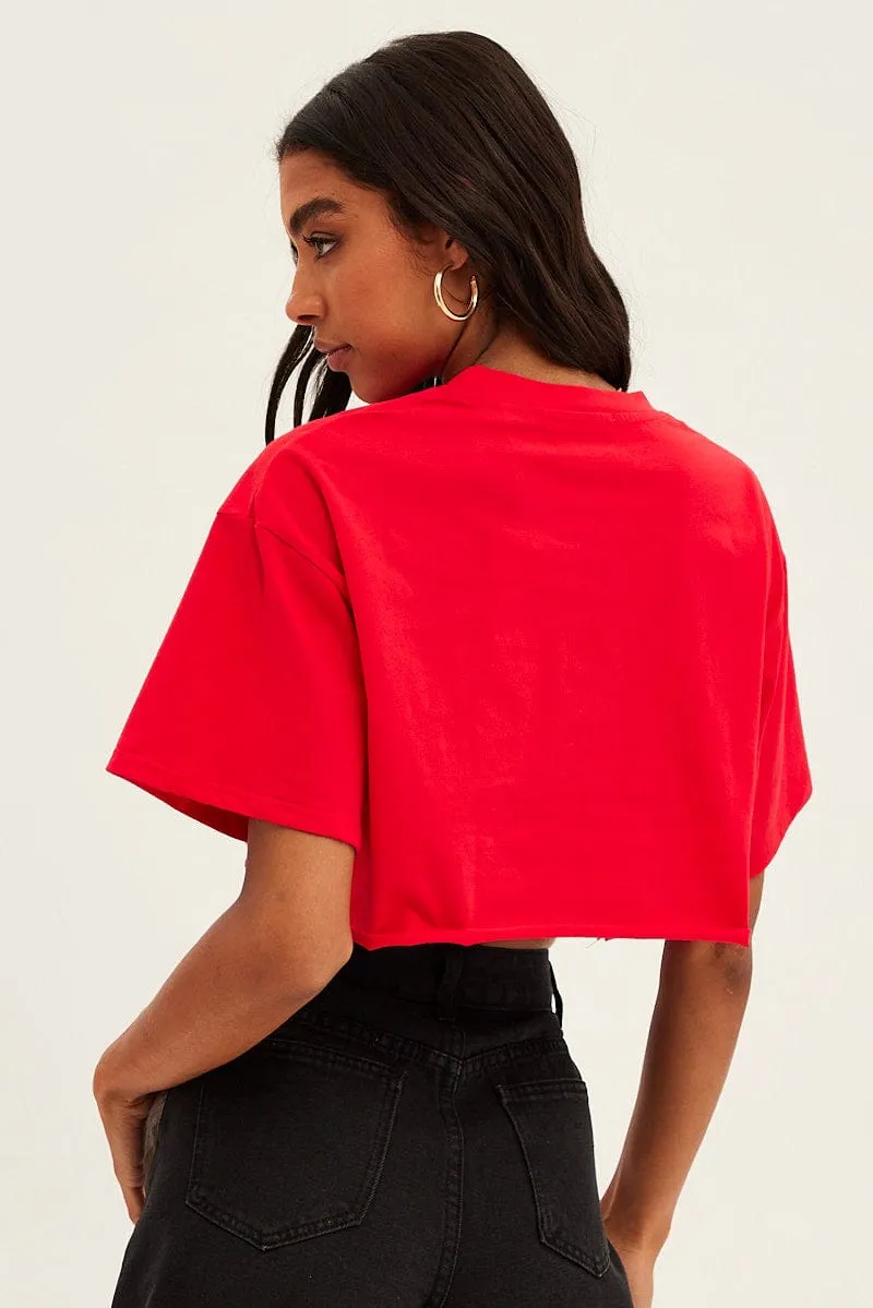 Red Los Angeles Crop Tee Short Sleeve Crew Neck sold by Ally Fashion product image thumbnail 5