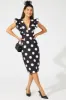 Black Polka Dot Midi Dress Plunge Ruffle Shoulder Oversized Polka sold by Ally Fashion