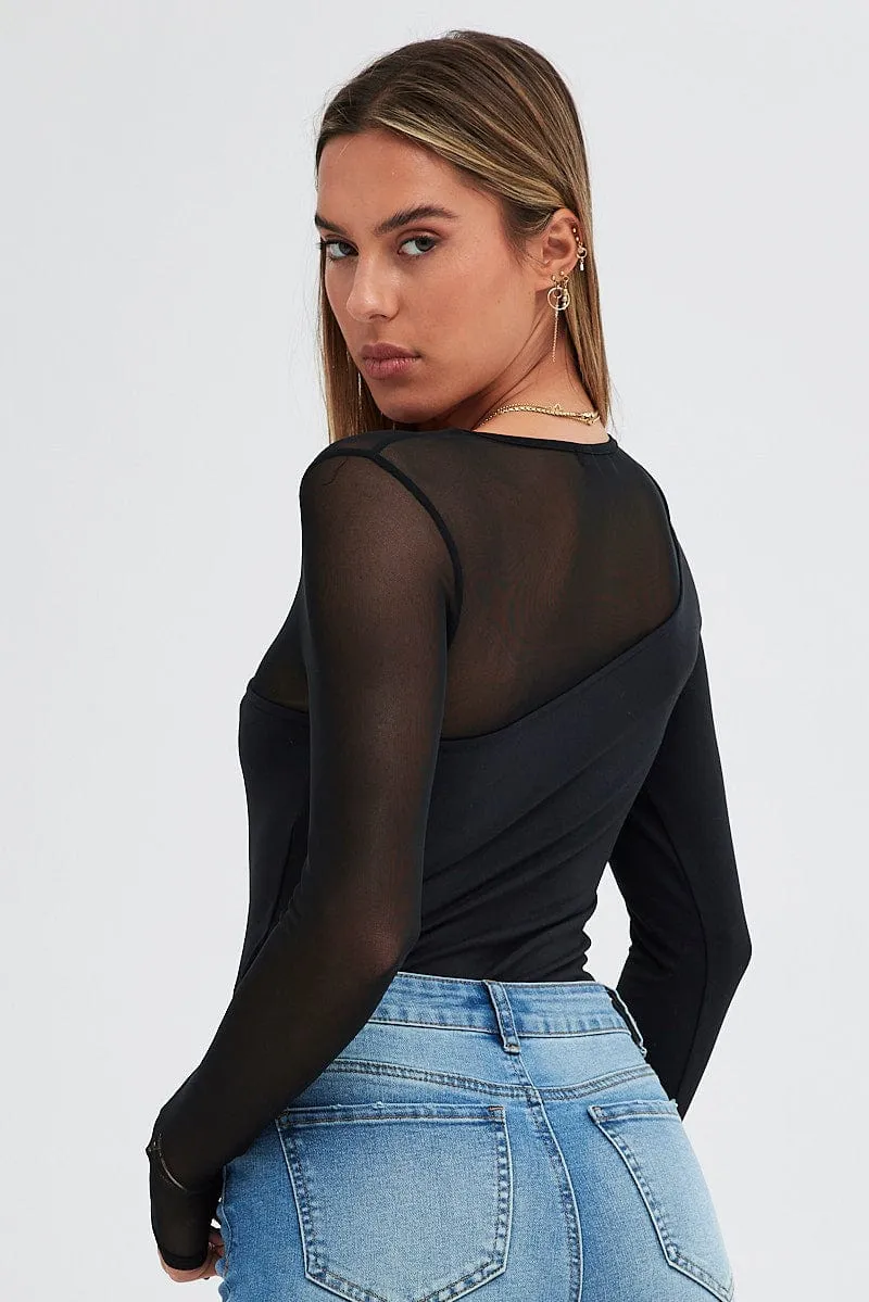 Black Bodysuit Round Neck Long Sleeve sold by Ally Fashion product image thumbnail 5