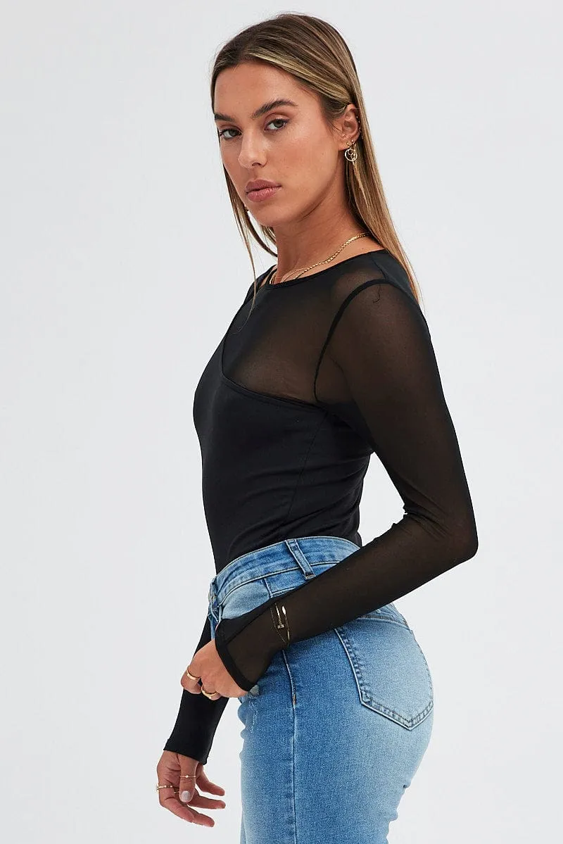 Black Bodysuit Round Neck Long Sleeve sold by Ally Fashion product image thumbnail 4