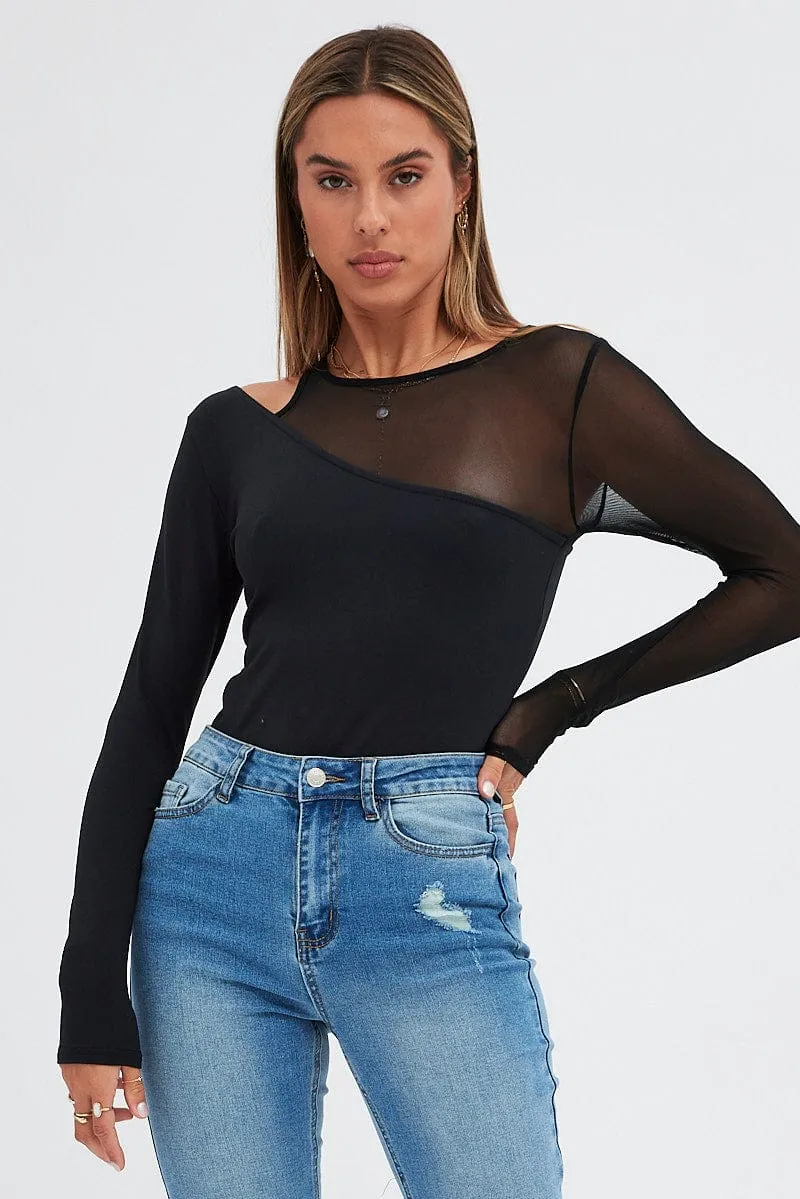 Black Bodysuit Round Neck Long Sleeve sold by Ally Fashion