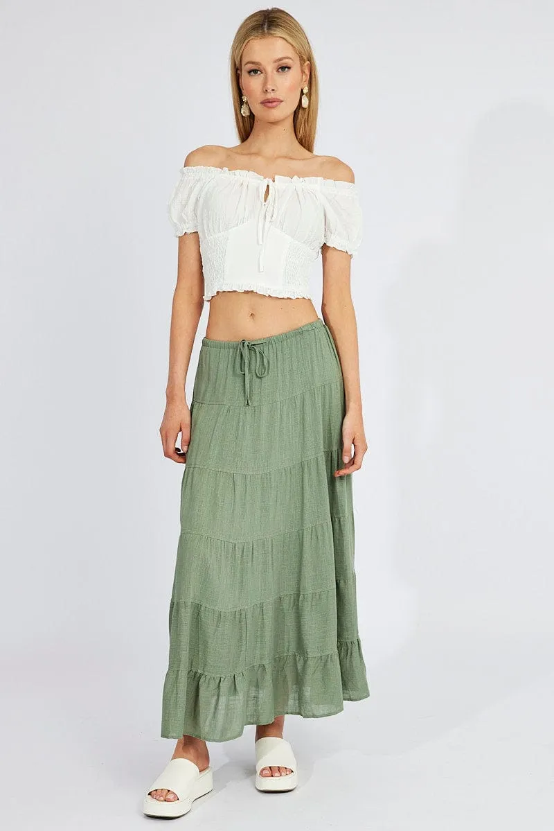 Green Maxi Skirt High Rise Linen Blend sold by Ally Fashion product image thumbnail 2