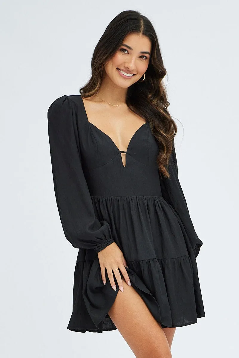 Black Fit And Flare Dress Long Sleeve Mini sold by Ally Fashion
