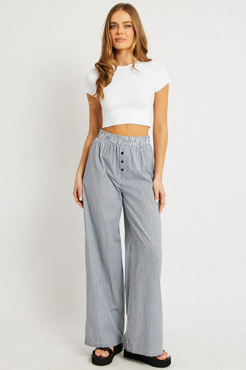 Black Stripe Wide Leg Pants Elasticated Waist sold by Ally Fashion product image thumbnail 2