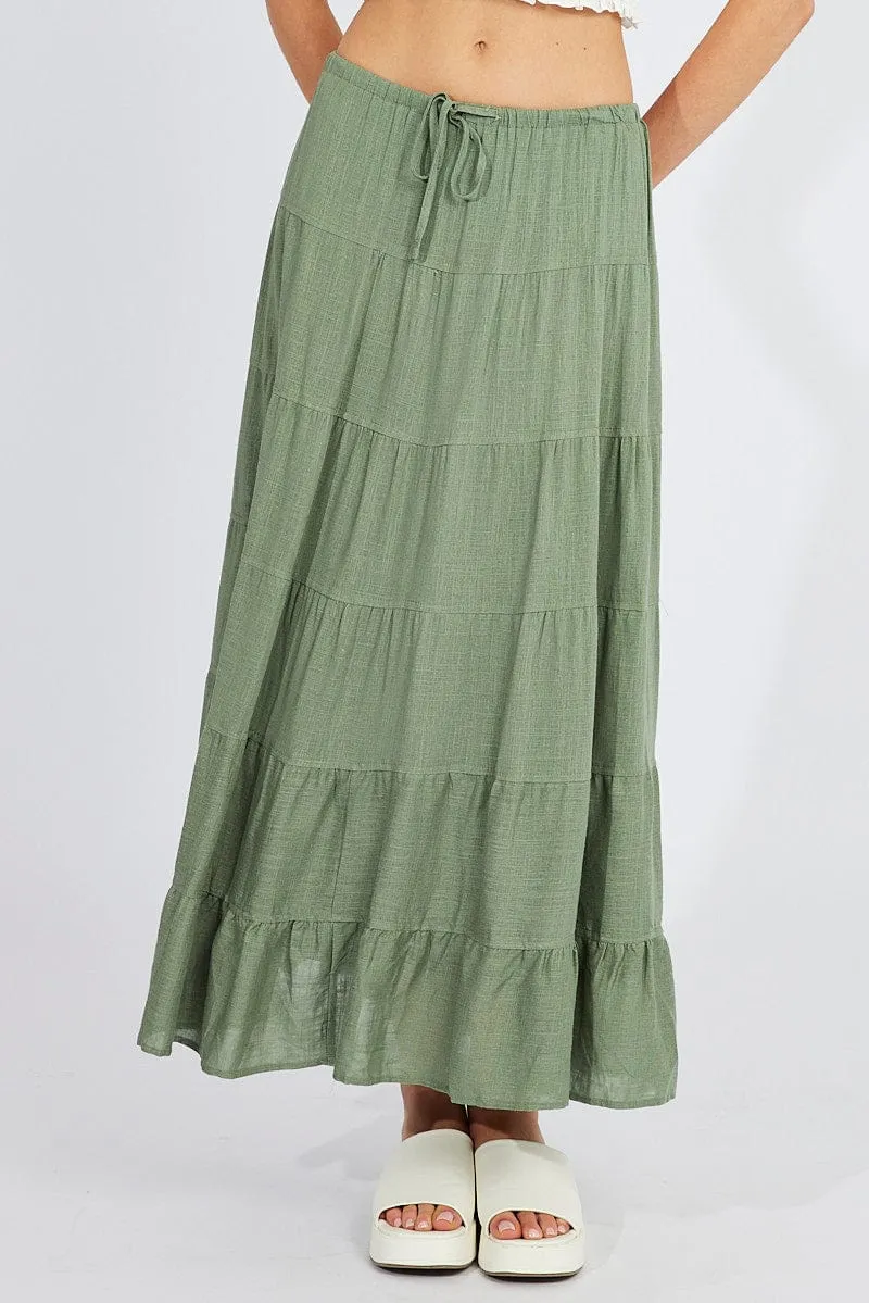 Green Maxi Skirt High Rise Linen Blend sold by Ally Fashion product image thumbnail 3