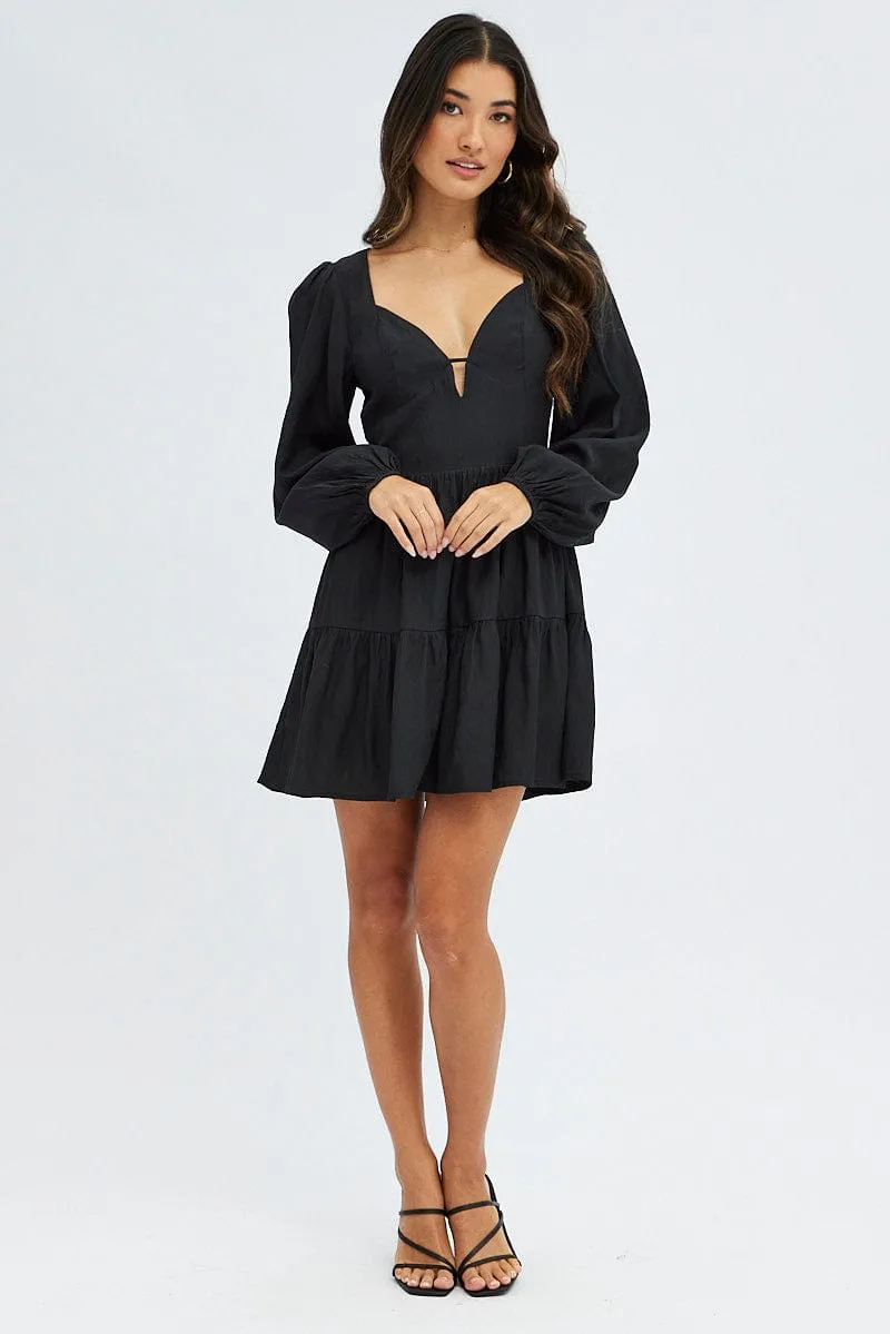 Black Fit And Flare Dress Long Sleeve Mini sold by Ally Fashion product image thumbnail 2