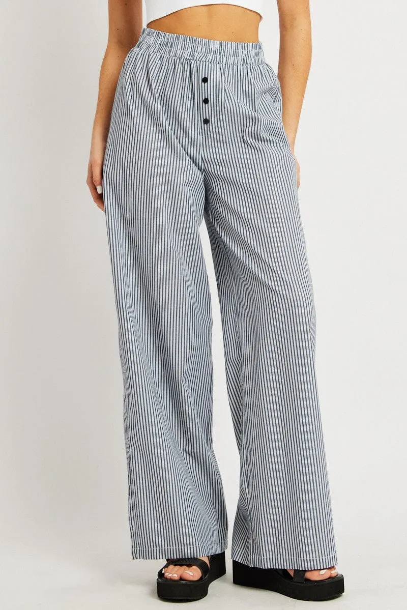Black Stripe Wide Leg Pants Elasticated Waist sold by Ally Fashion product image thumbnail 3