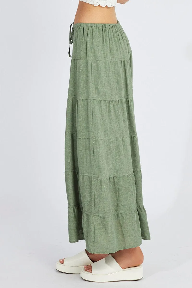 Green Maxi Skirt High Rise Linen Blend sold by Ally Fashion product image thumbnail 4