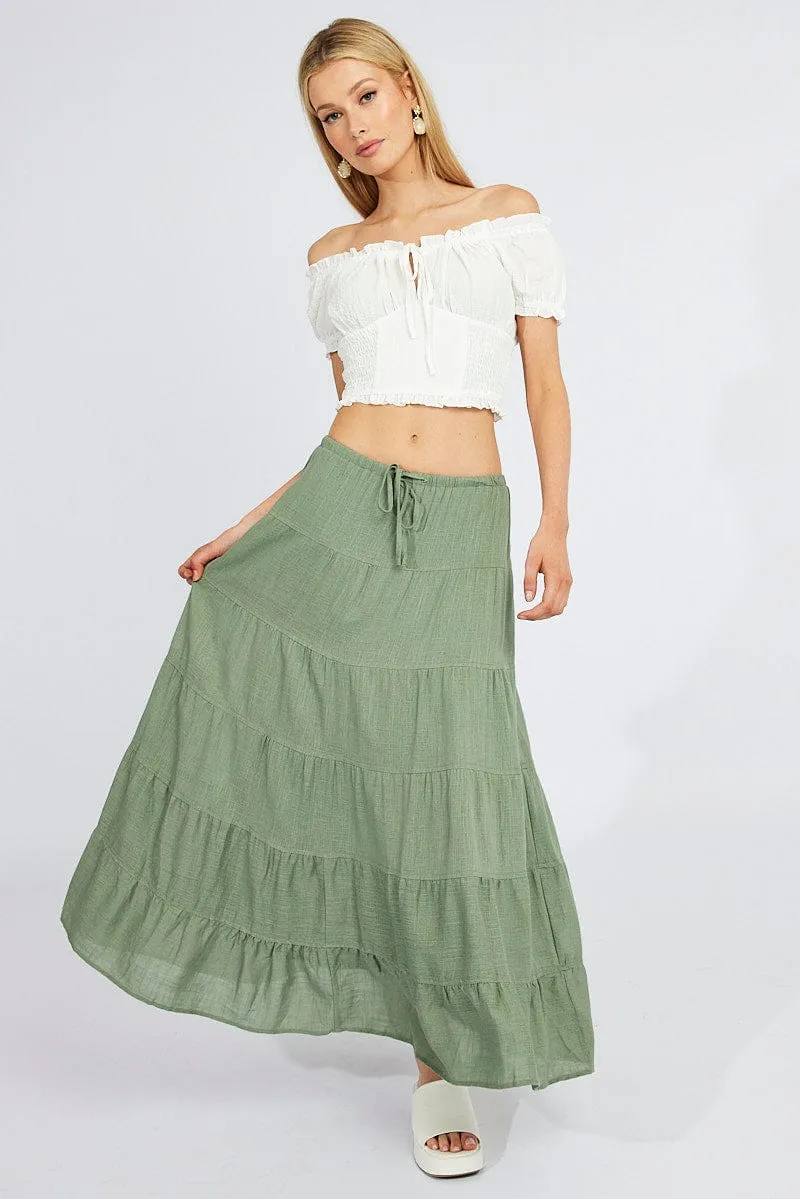 Green Maxi Skirt High Rise Linen Blend sold by Ally Fashion