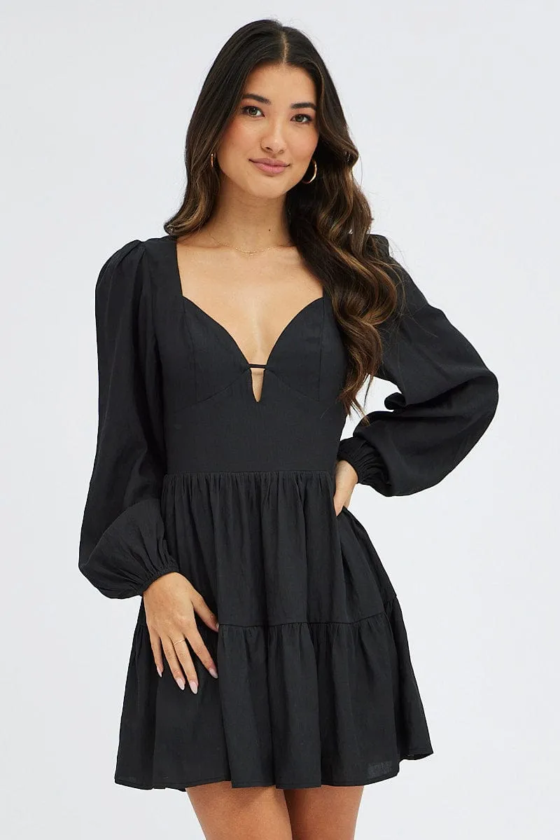Black Fit And Flare Dress Long Sleeve Mini sold by Ally Fashion product image thumbnail 3