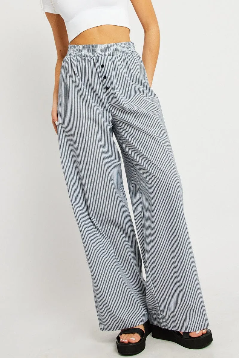 Black Stripe Wide Leg Pants Elasticated Waist sold by Ally Fashion