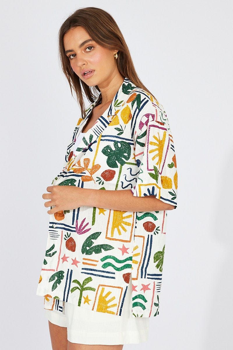 Multi Abstract Shirt Short Sleeve Linen sold by Ally Fashion product image thumbnail 4