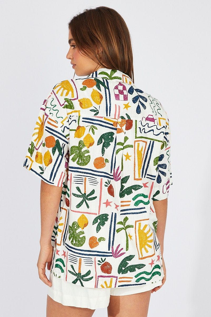 Multi Abstract Shirt Short Sleeve Linen sold by Ally Fashion product image thumbnail 5
