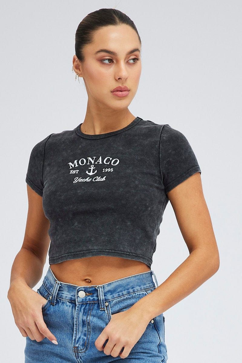 Black Baby Tee Short Sleeve Crop Round Neck Graphic sold by Ally Fashion product image thumbnail 3