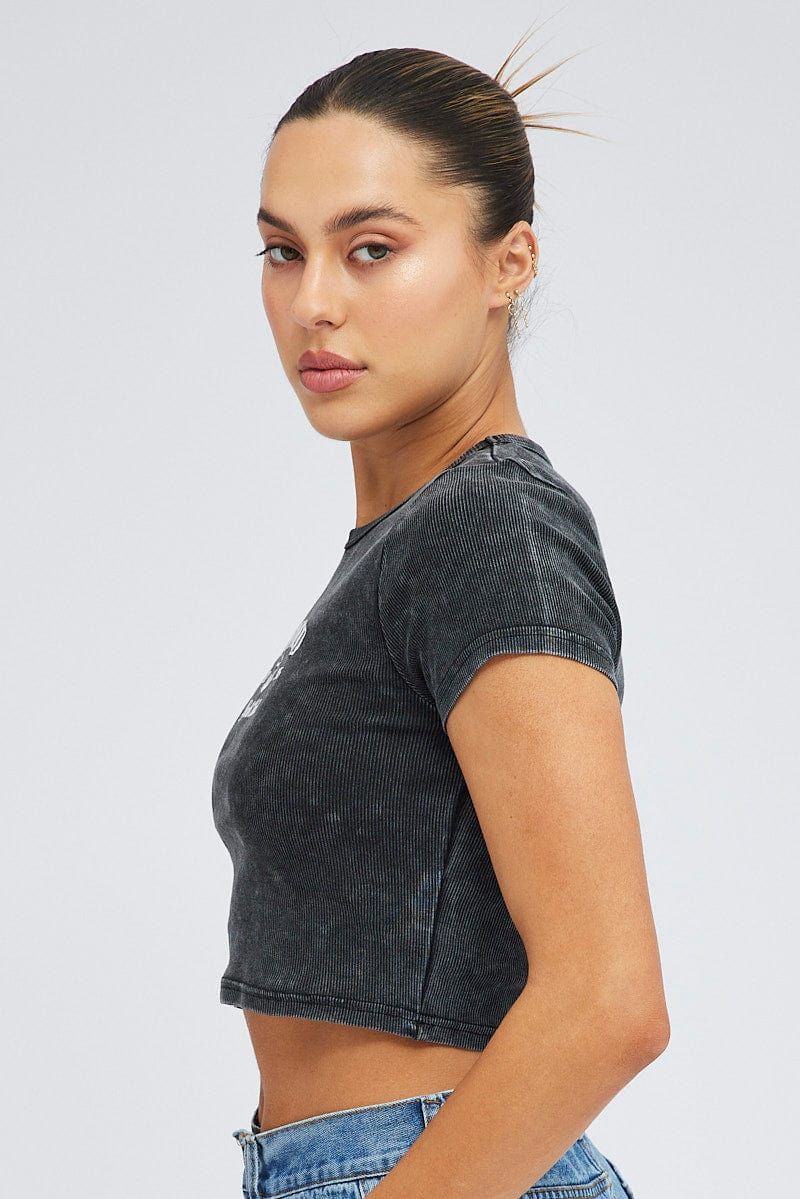 Black Baby Tee Short Sleeve Crop Round Neck Graphic sold by Ally Fashion product image thumbnail 4