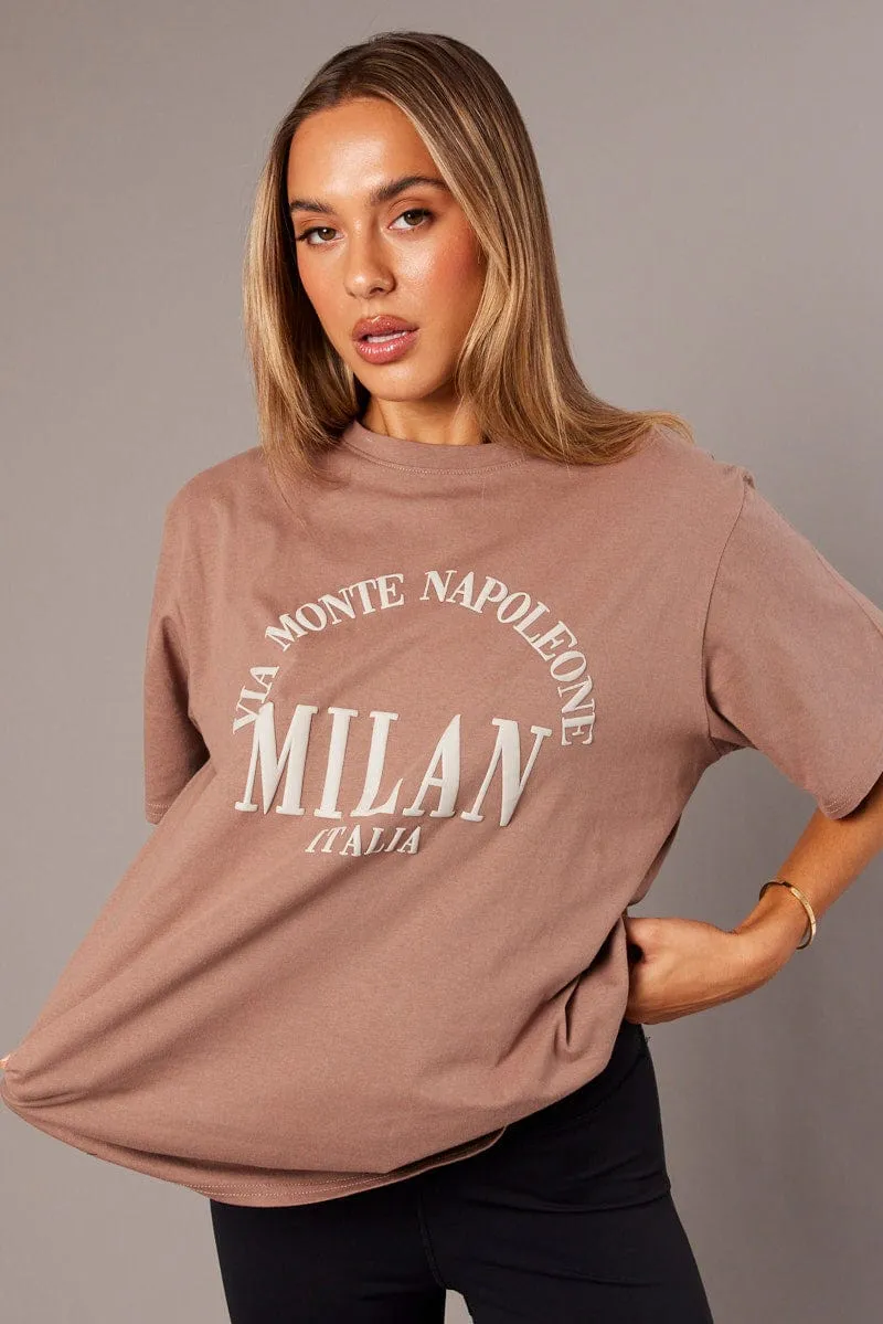 Brown Graphic Tee Short Sleeve sold by Ally Fashion product image thumbnail 3