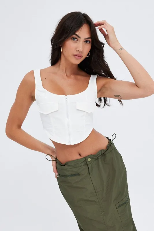 White White Top Sleeveless with Zipper sold by Ally Fashion