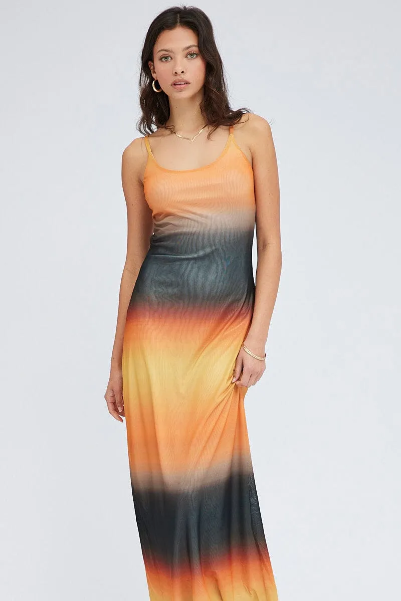 Brown Abstract Maxi Dress Sleeveless Mesh sold by Ally Fashion product image thumbnail 2