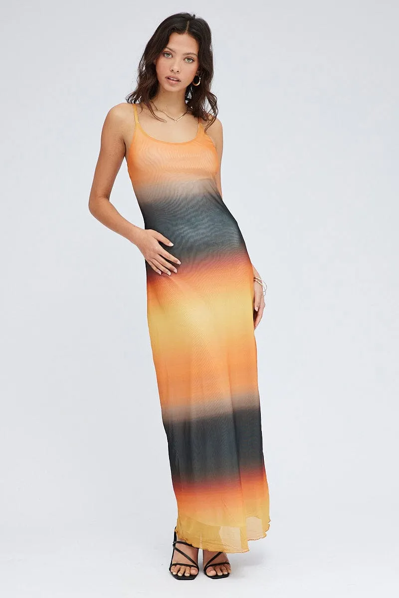 Brown Abstract Maxi Dress Sleeveless Mesh sold by Ally Fashion product image thumbnail 3
