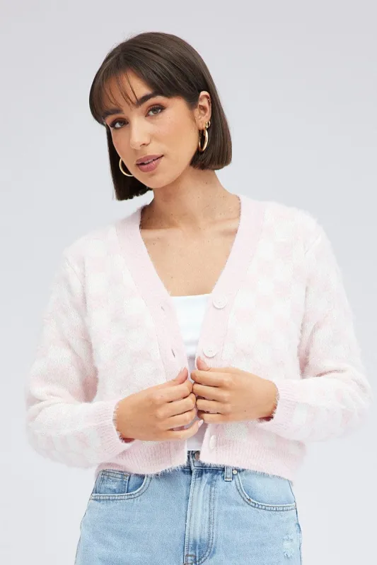 Print Knit Cardigan Long Sleeve Crop V-Neck sold by Ally Fashion