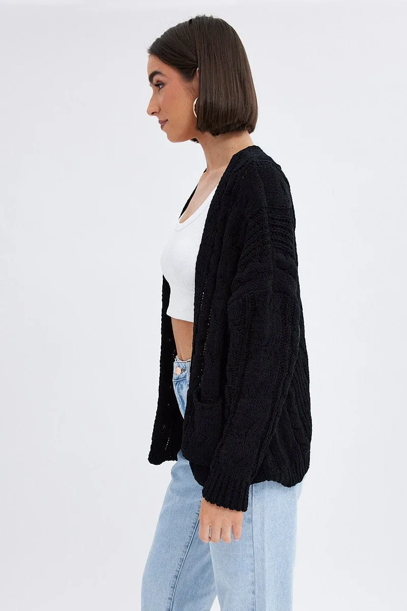 Black Longline Cable Knit Cardigan sold by Ally Fashion product image thumbnail 4