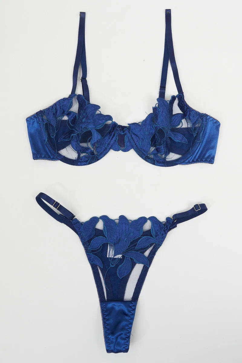 Blue Embroidery Lingerie Set sold by Ally Fashion