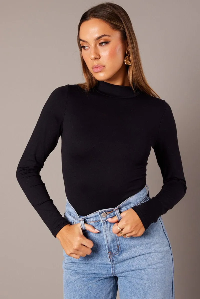Black Bodysuit Long Sleeve High Neck Supersoft sold by Ally Fashion product image thumbnail 2