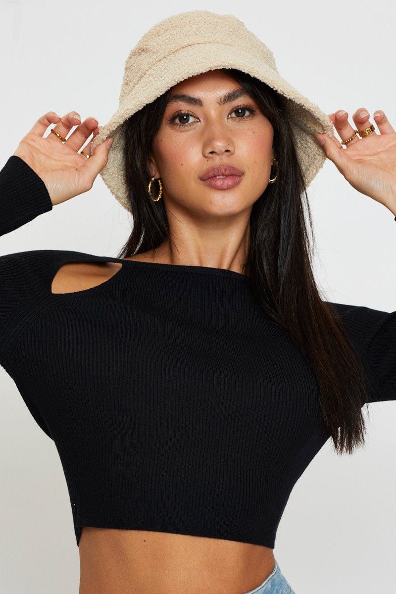 Beige Fuzzy Bucket Hat sold by Ally Fashion