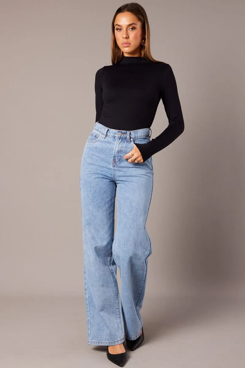 Black Bodysuit Long Sleeve High Neck Supersoft sold by Ally Fashion product image thumbnail 3