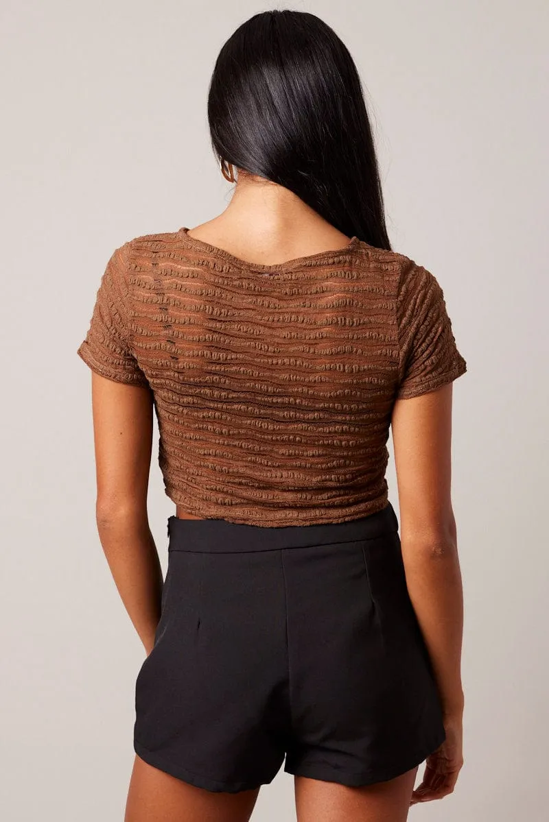 Brown Crop Top Short Sleeve Textured sold by Ally Fashion product image thumbnail 5