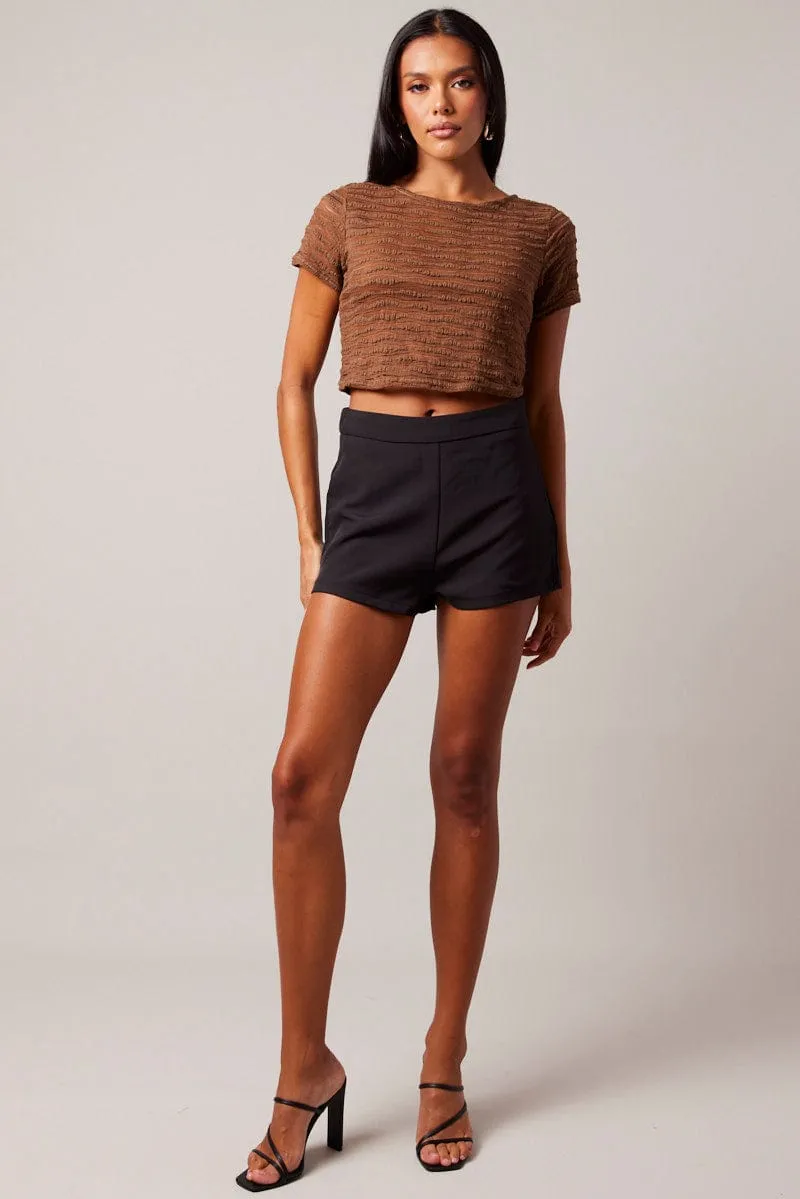 Brown Crop Top Short Sleeve Textured sold by Ally Fashion product image thumbnail 2
