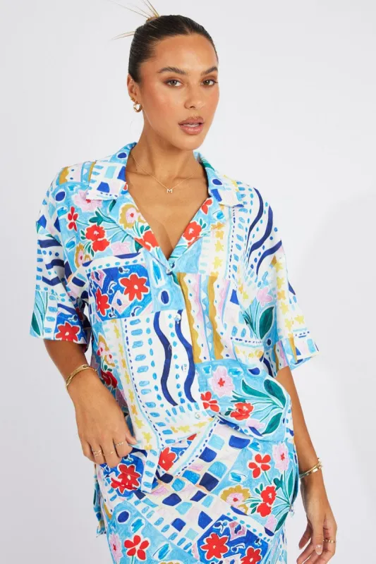 Multi Abstract Shirt Short Sleeve sold by Ally Fashion