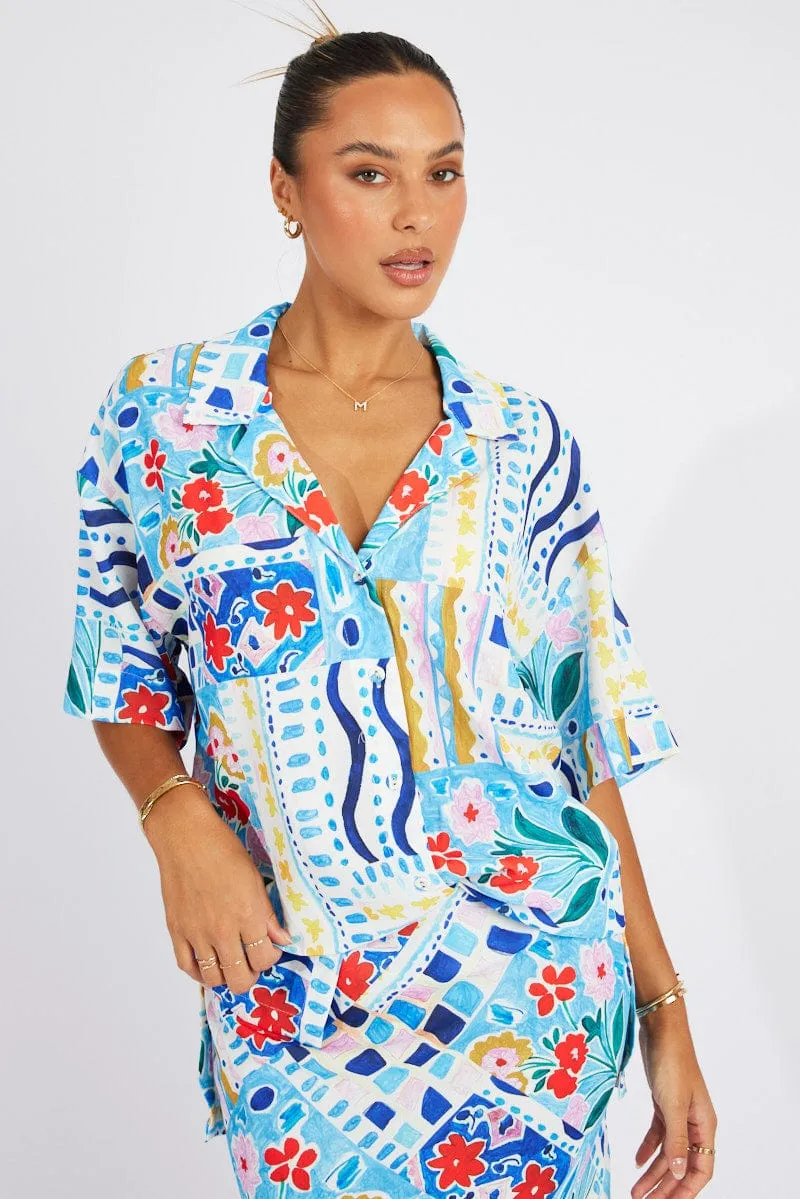 Multi Abstract Shirt Short Sleeve sold by Ally Fashion