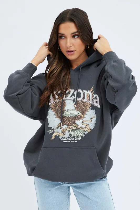 Grey Hoodie Long Sleeve Graphic Print sold by Ally Fashion