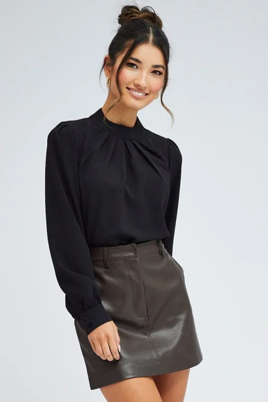 Black Top Long Sleeve High Neck Back Key Hole Details sold by Ally Fashion