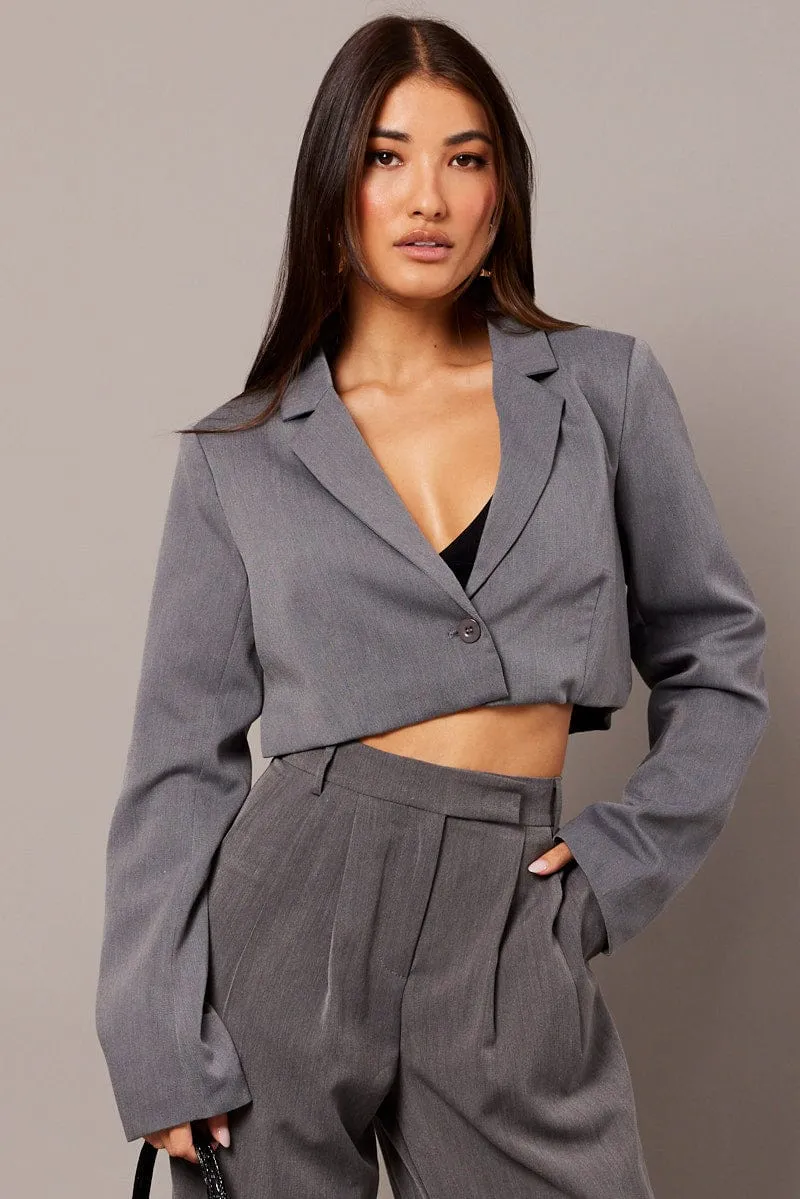 Grey Crop Blazer Jacket sold by Ally Fashion product image thumbnail 3