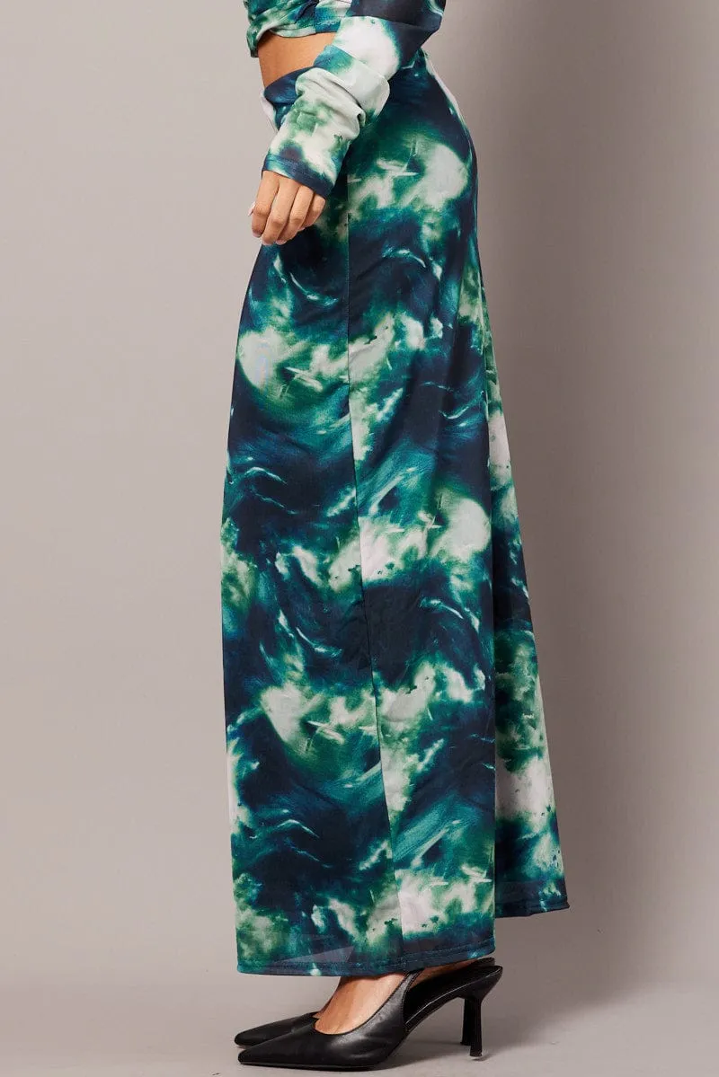 Green Abstract Midi Skirt High Rise Mesh sold by Ally Fashion product image thumbnail 4