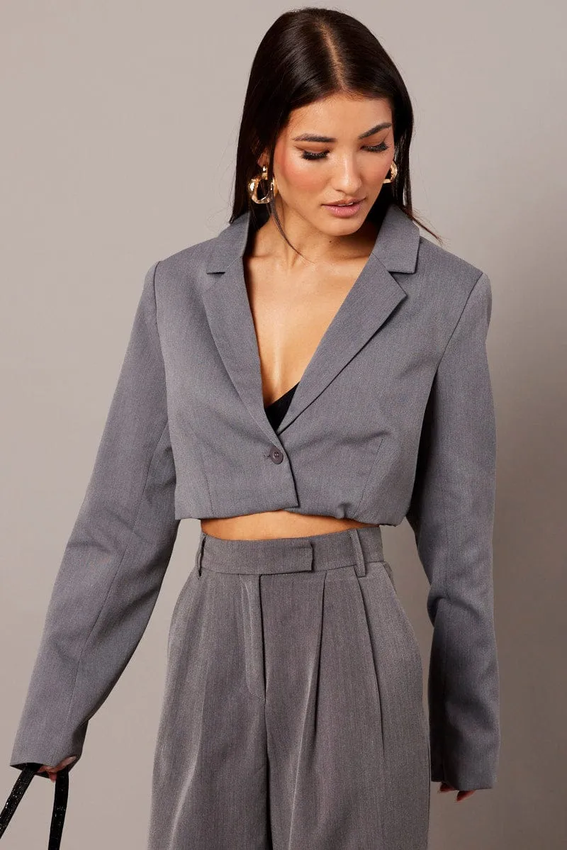Grey Crop Blazer Jacket sold by Ally Fashion product image thumbnail 4
