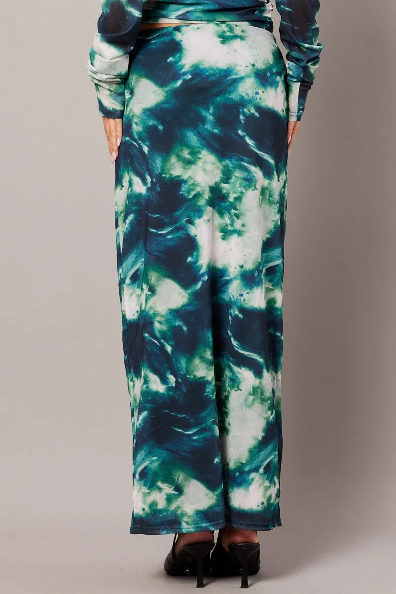 Green Abstract Midi Skirt High Rise Mesh sold by Ally Fashion product image thumbnail 5