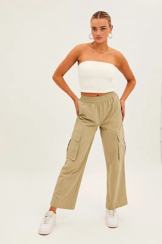 Green Elastic Waist High Rise Wide Leg Cargo Pants sold by Ally Fashion