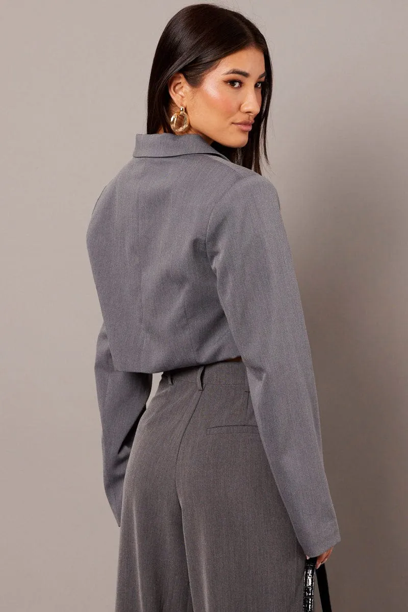 Grey Crop Blazer Jacket sold by Ally Fashion product image thumbnail 5