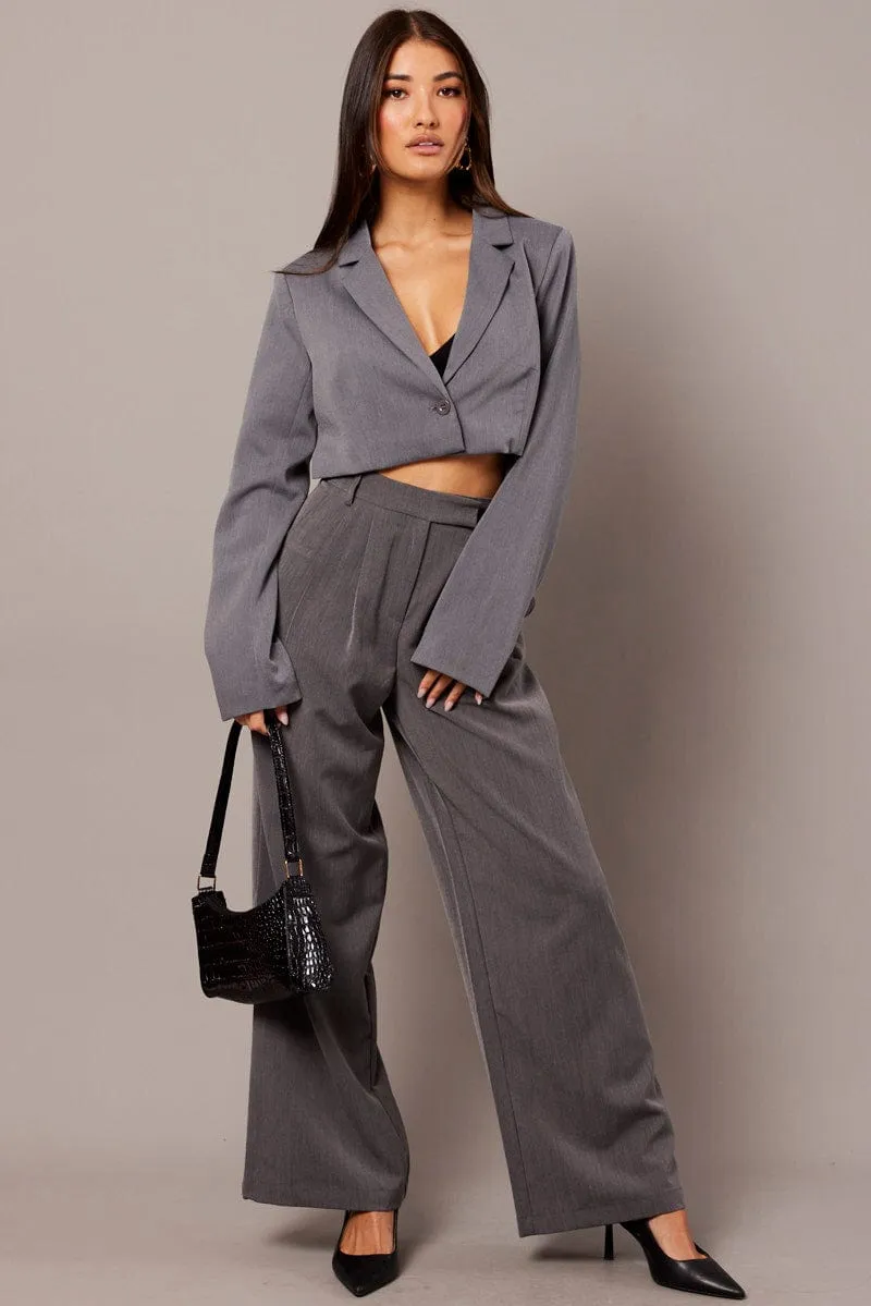 Grey Crop Blazer Jacket sold by Ally Fashion product image thumbnail 2