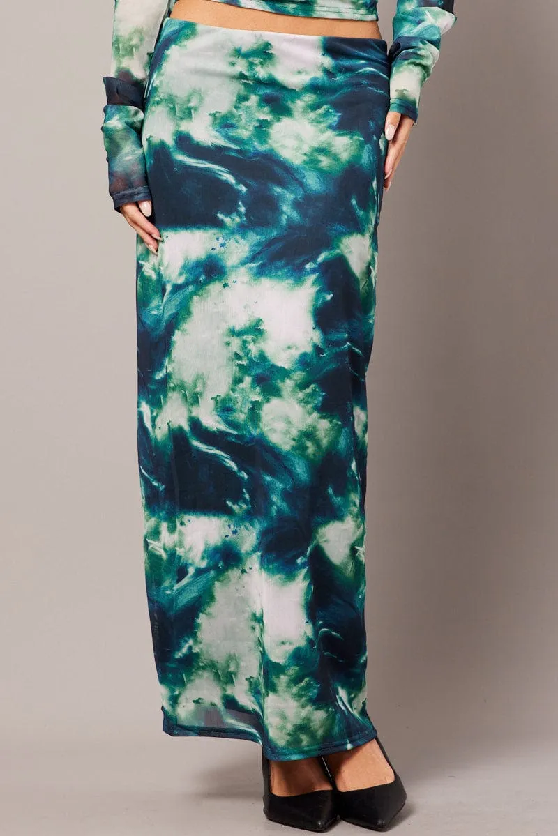 Green Abstract Midi Skirt High Rise Mesh sold by Ally Fashion product image thumbnail 3