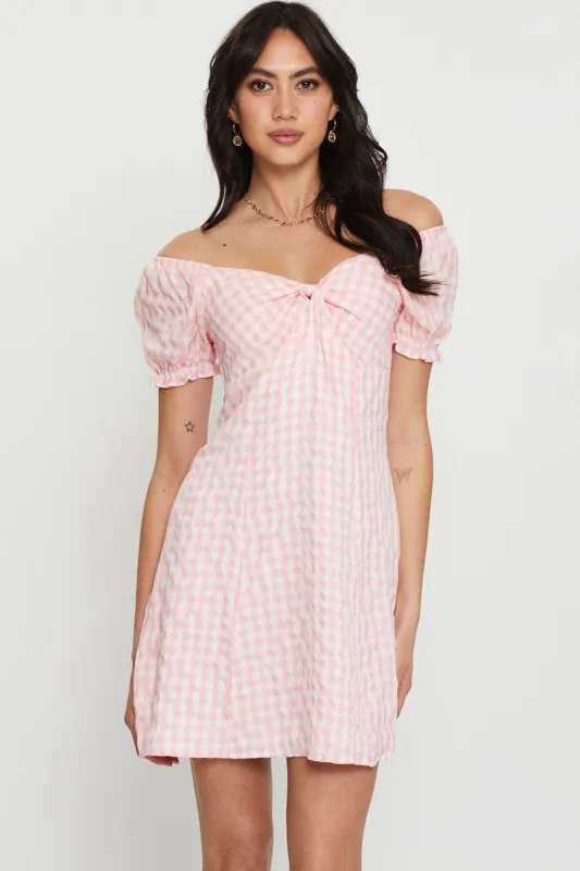 Check Mini Dress Off Shoulder sold by Ally Fashion